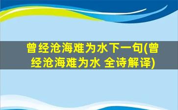 曾经沧海难为水下一句(曾经沧海难为水 全诗解译)